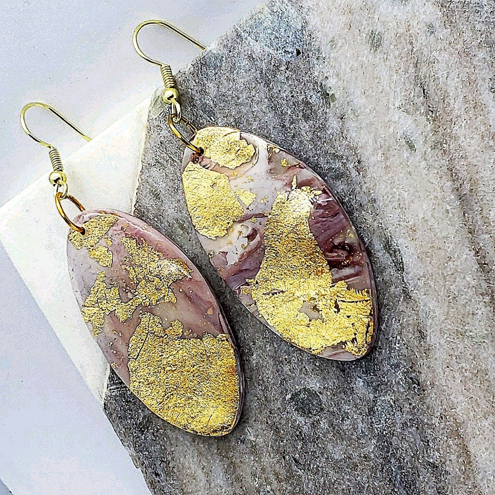 Oblong resin coated earrings